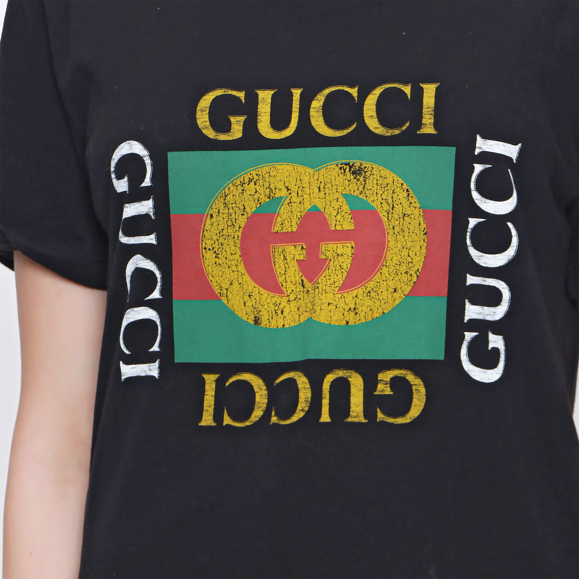 Gucci - Black Cotton Vintage Logo Print T shirt 